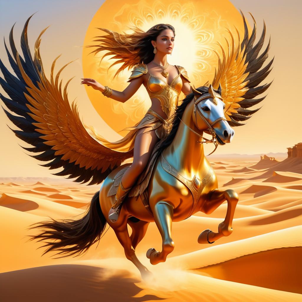 Enchanted Woman Riding a Phoenix