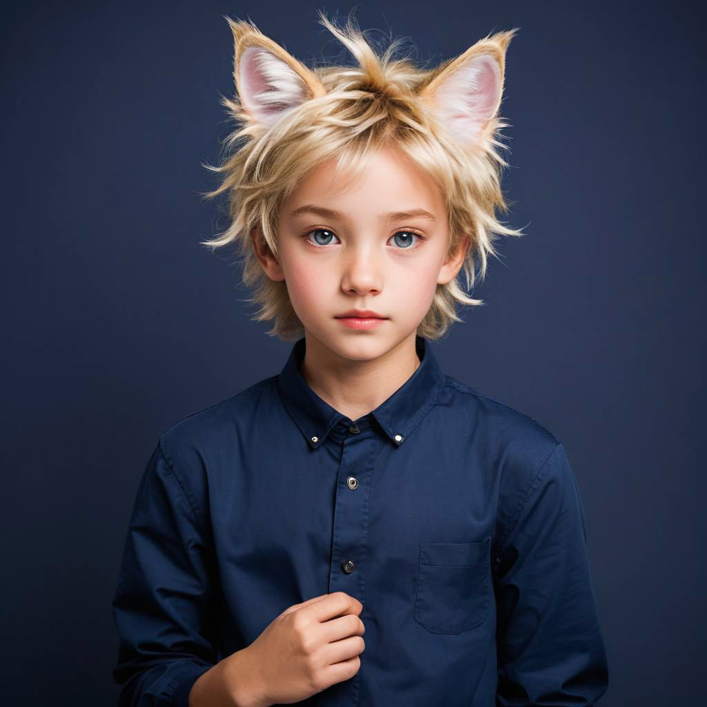 Playful Boy in Cat Outfit Photoshoot