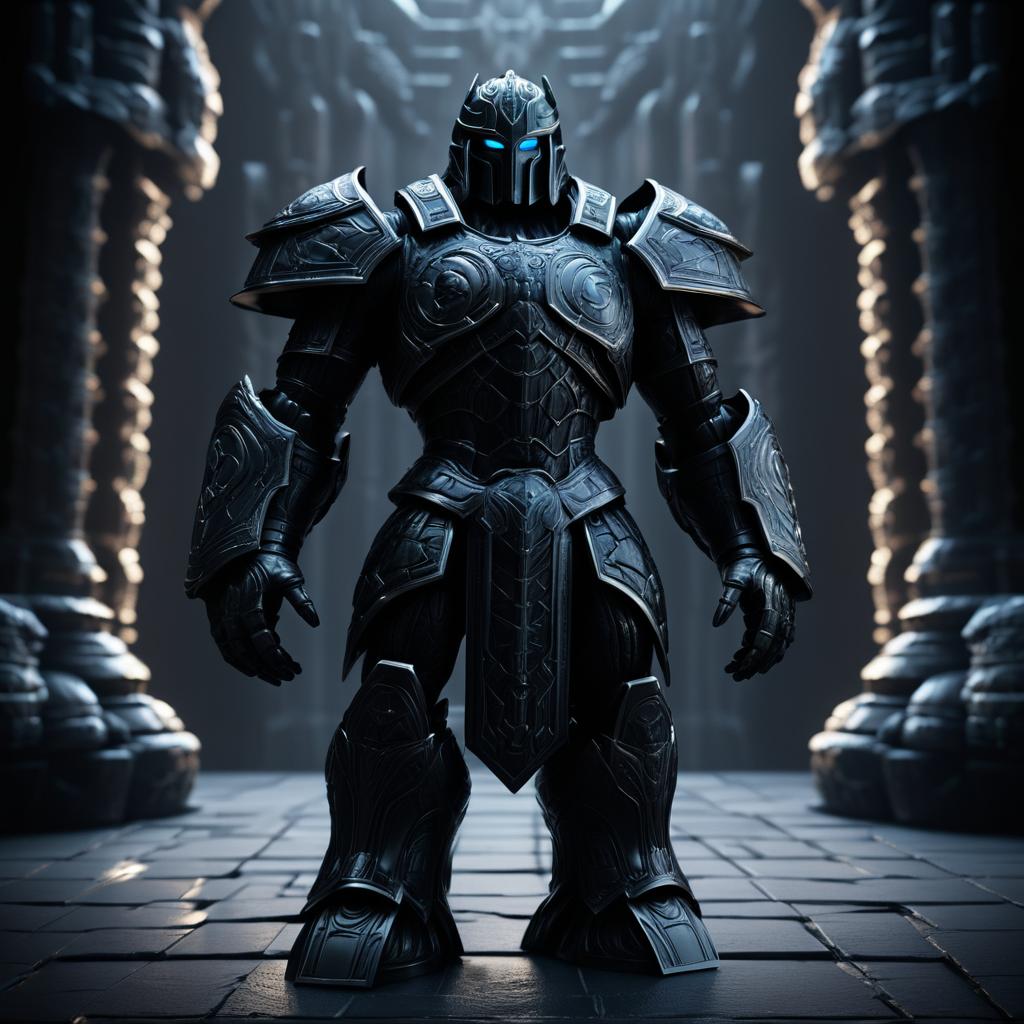 Cinematic Obsidian Golem in H.R. Giger Style