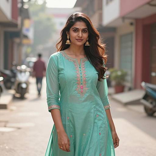 Elegant Indian Woman in Turquoise Dress