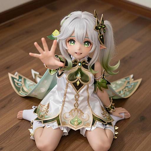 Anime Girl in Ornate Dress Kneeling