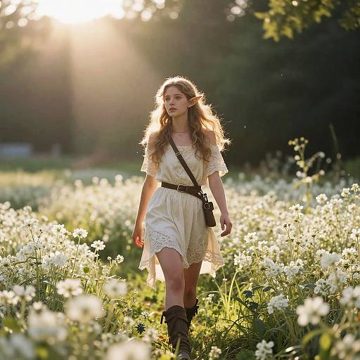 Mystical Elf Adventurer in Flower Field