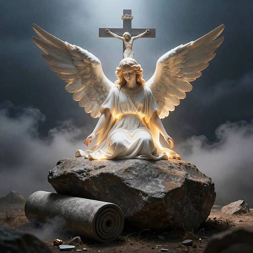 Photorealistic Glowing Angel at Tomb