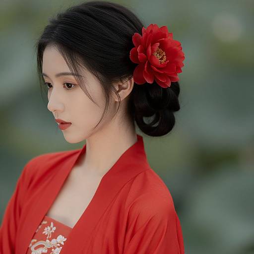 Close-Up Woman in Red Hanfu Dress