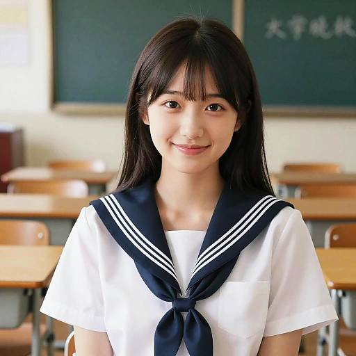 Cute Girl in Sailor Uniform Smiling