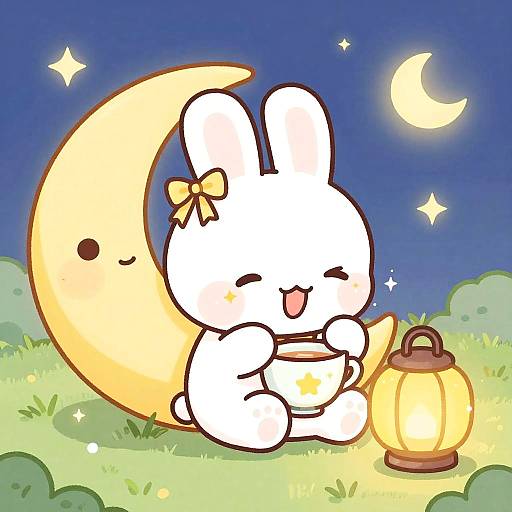 Kawaii Moon Rabbit Chibi Dream Scene