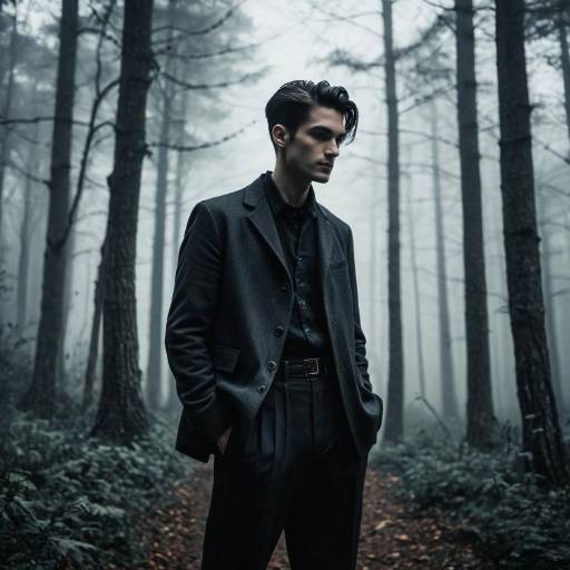 Man in Gothic Style in Foggy Forest