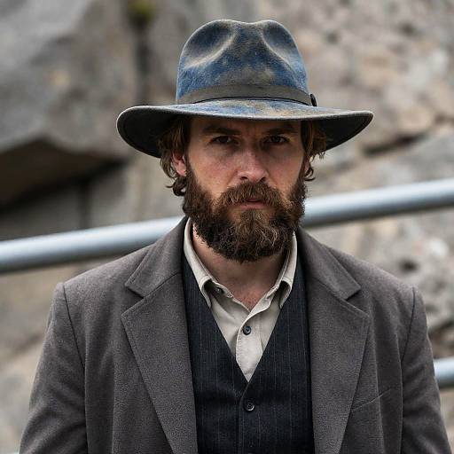Rugged Bearded Man in Wide-Brimmed Hat
