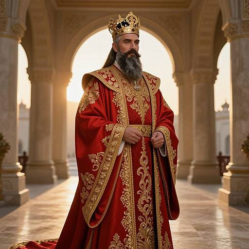 Regal Wise Man in Ornate Red Robe