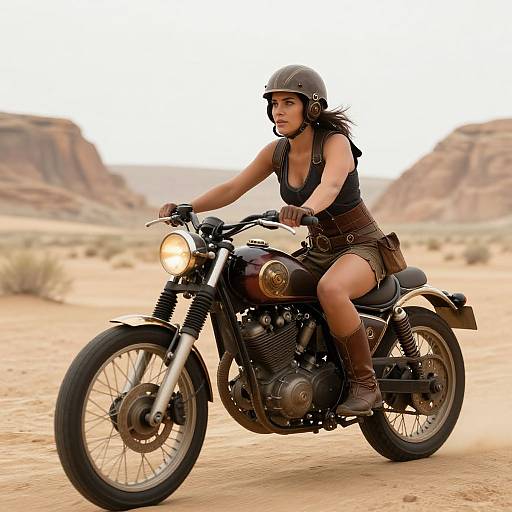 Confident Adventurer on Steampunk Motorcycle