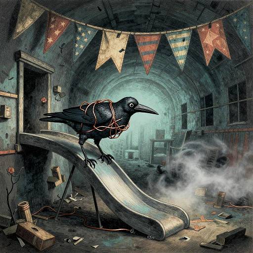 Twisted Crow Puppet in Dilapidated Tunnel
