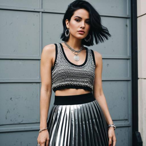Glam Rock Woman in Silver Metallic Outfit