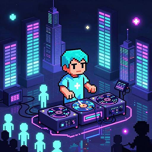 Cyber Gospel Preacher Pixel Art Scene