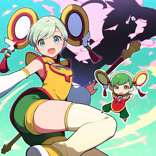 Illustration of Dragon kid, tiger & bunny in the style of Inuinui