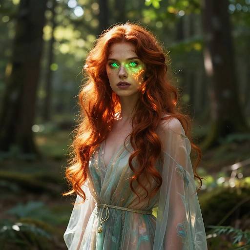 Fiery Redhead in Sunlit Forest