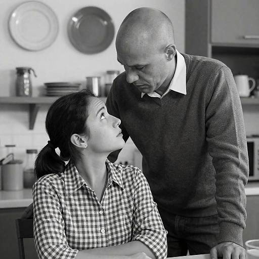 Intimate Black-and-White Kitchen Scene