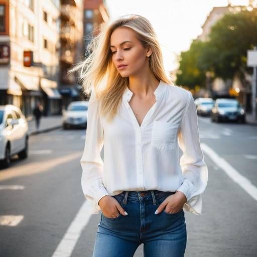 Blonde Woman in White Blouse on Urban Street