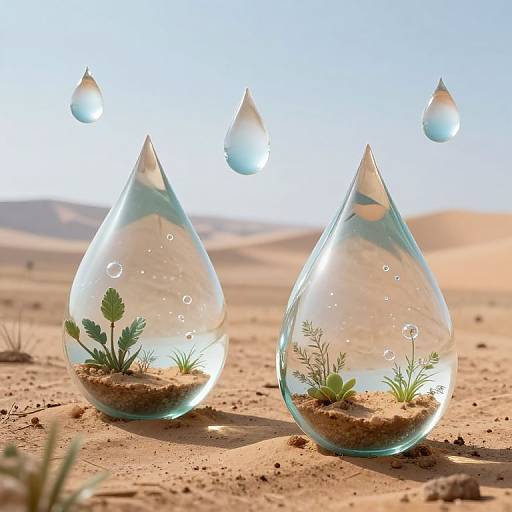 Translucent Raindrops with Desert Life