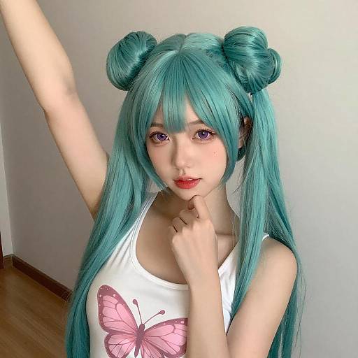 Young Woman with Turquoise Twin Buns