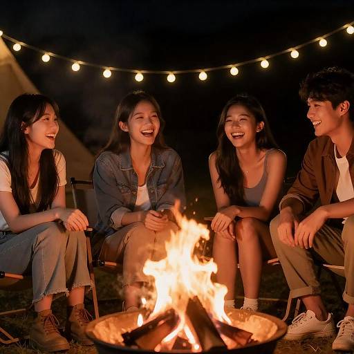 Friends Gathered Around a Campfire