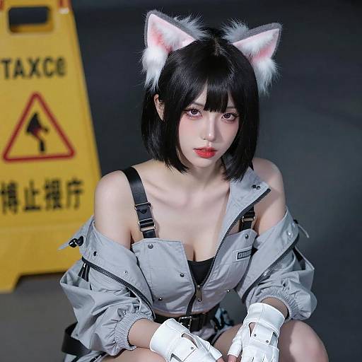 Futuristic Asian Woman with Cat Ears