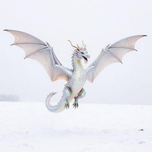 Graceful Pearl-Scaled Dragon in Snow