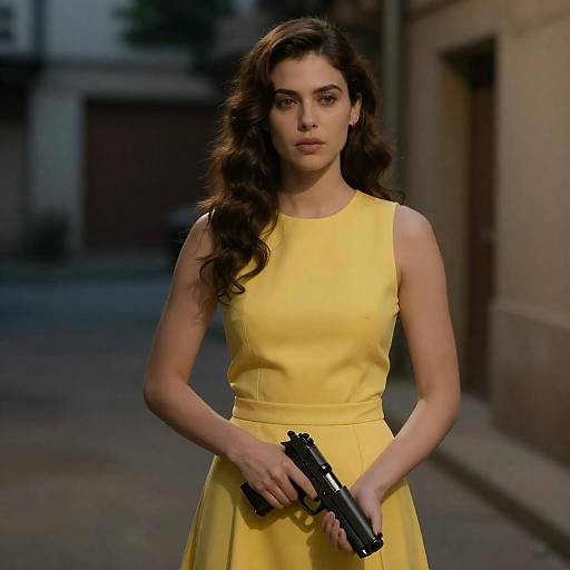 Mysterious Woman in Yellow Dress at Night