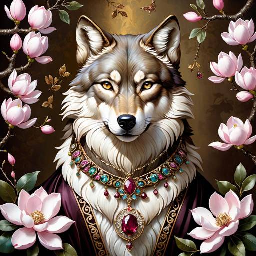 Regal Wolf Among Blooming Magnolias