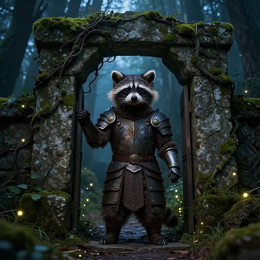 Raccoon Knight Guarding Mystical Gate