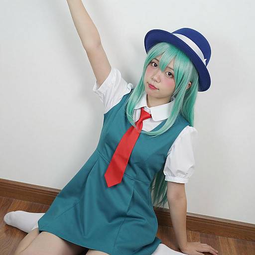 Young Woman with Green Hair Sitting