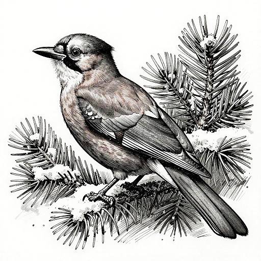 Monochrome Linocut Grey Jay Illustration