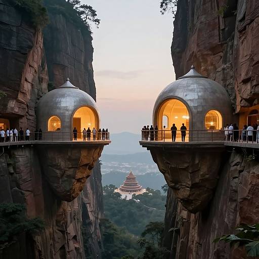 Floating Domes Between Towering Cliffs