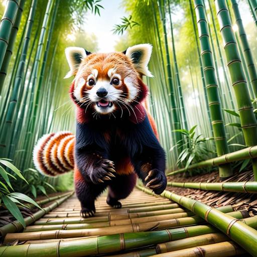 Red Panda Walking on Bamboo Path
