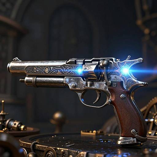 Glowing Rune Pistol in Steampunk Fantasy