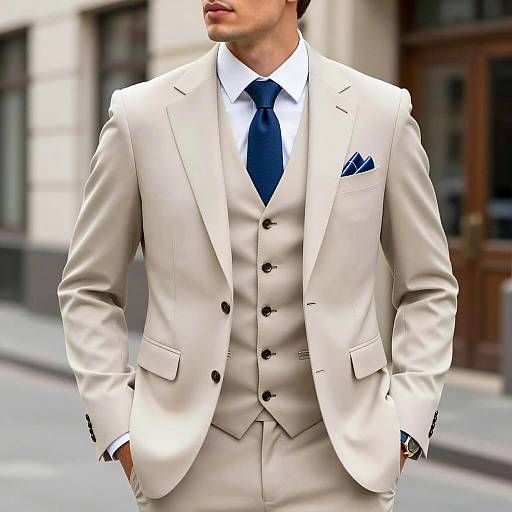 Man in Light Beige Three-Piece Suit