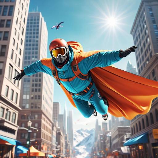 Wingsuit Snowboarder Over Vibrant City Wingsuit Snowboarder Over Vibrant City