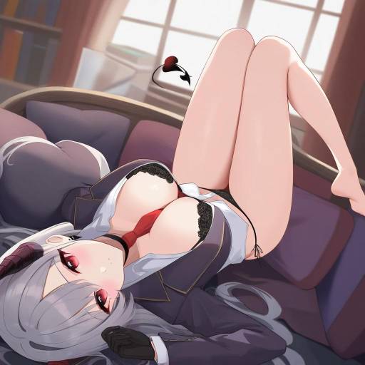 Seductive Demon Girl Lying on Bed