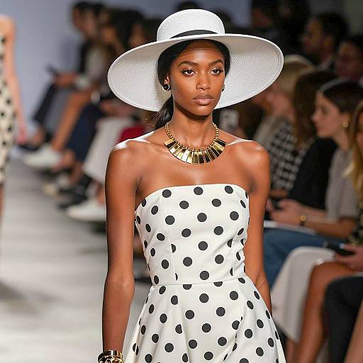 Model in Polka Dot Dress on Runway