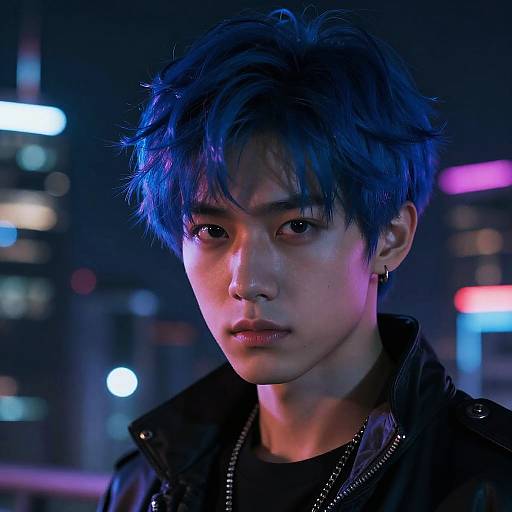 Cyberpunk Boy with Neon Blue Hair