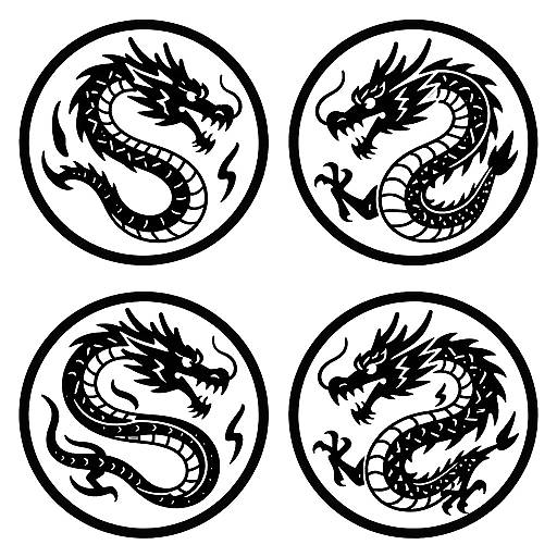 Dynamic Black-and-White Dragon Tattoos