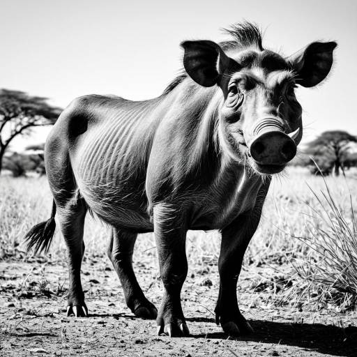 Black and White Warthog Portrait
