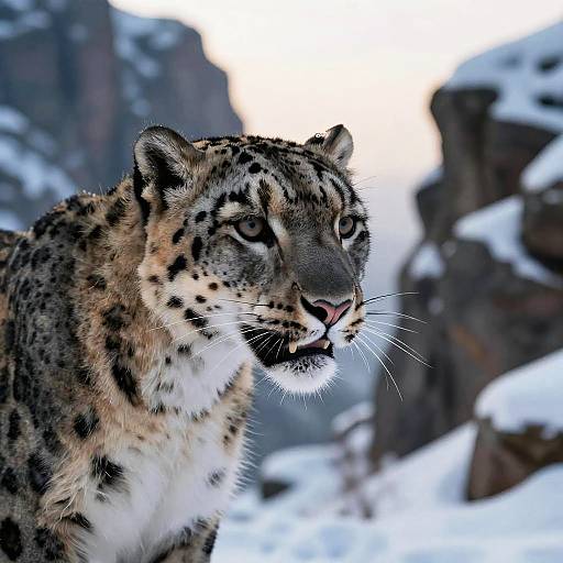 Snow Leopard Close-Up in Alpine Dawn