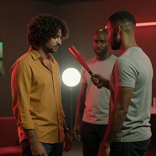 Three Individuals in Dramatic Lighting