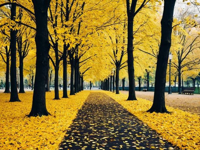 Autumn Park with Golden Leaves Wallpaper