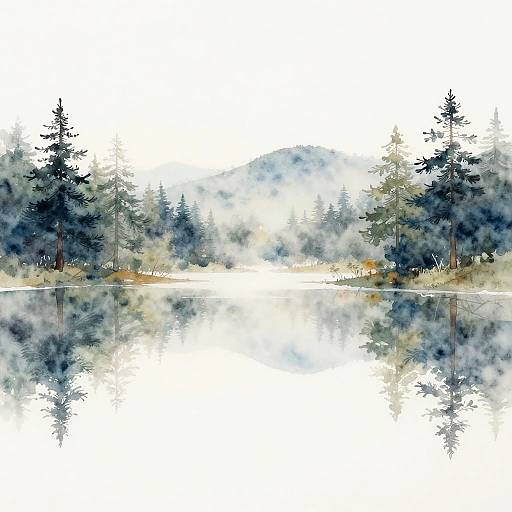 Minimalist Soft Watercolor Lake Landscape