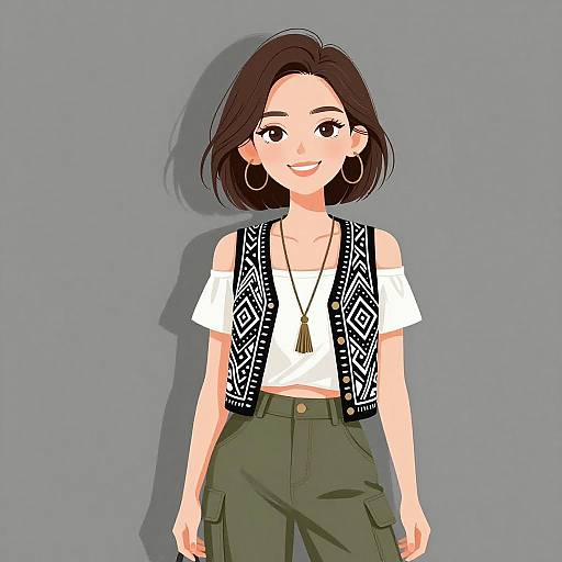 Smiling Woman in Casual Tribal Outfit