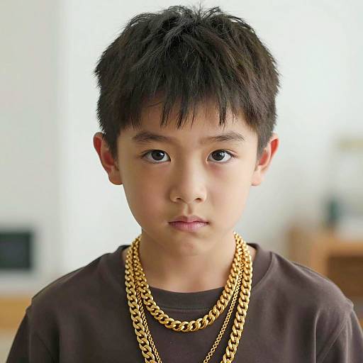 Young Boy in Gold Costume Necklaces