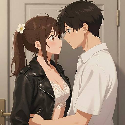 Tender Anime Couple by the Door