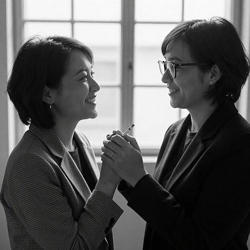 Smiling Women in Black and White Photo