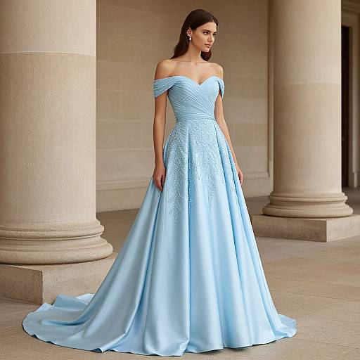 Elegant Light Blue Beaded Ball Gown